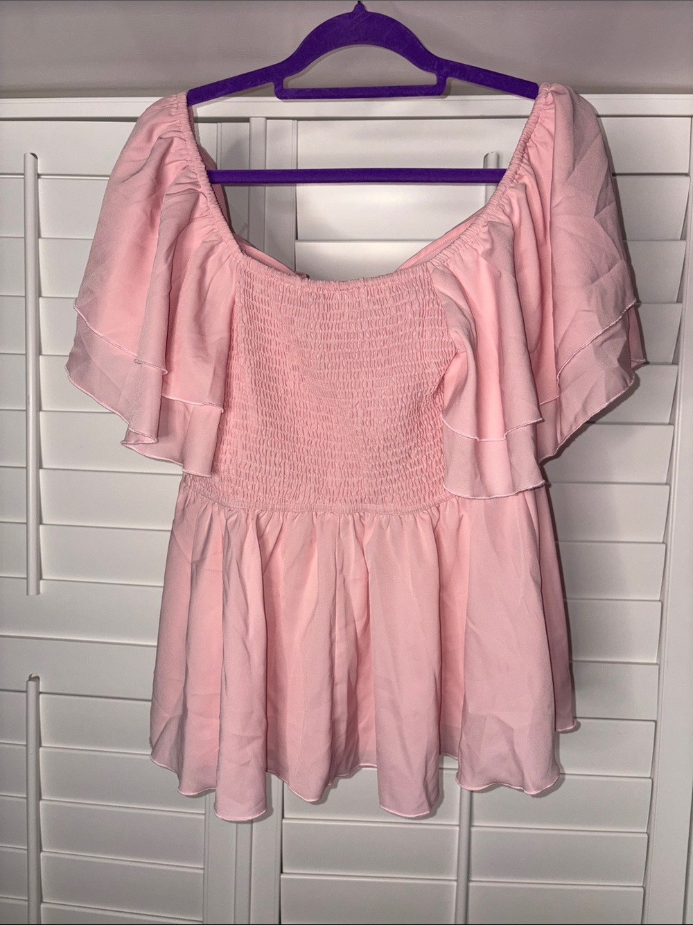 SHEIN Pale Pink Off-Shoulder Ruffle Peplum Tunic